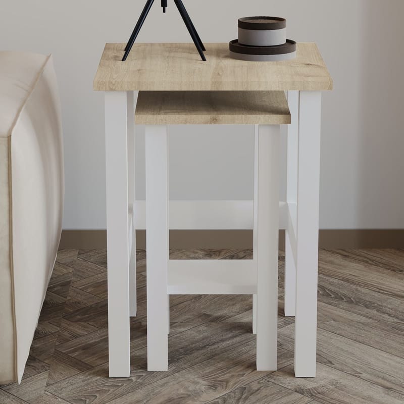 Ginallie Sidobord set 45x60 cm - Vit och Sapphire Oak - Products - Möbler - Bord & matgrupp - Avlastningsbord & sidobord - Brickbord & småbord