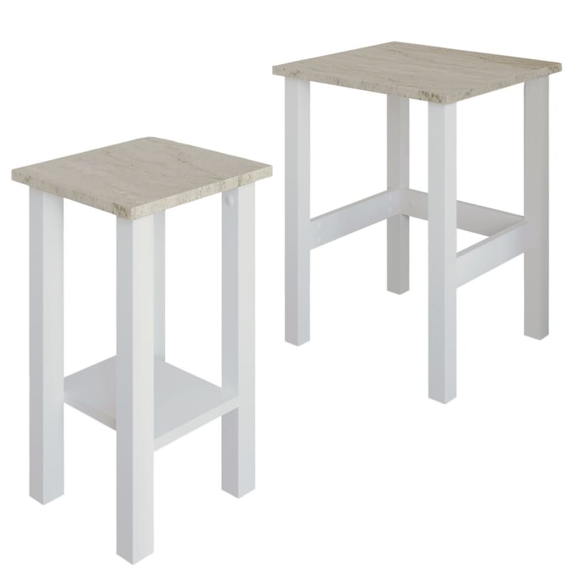 Ginallie Sidobord set 45x60 cm, Vitt och travertin