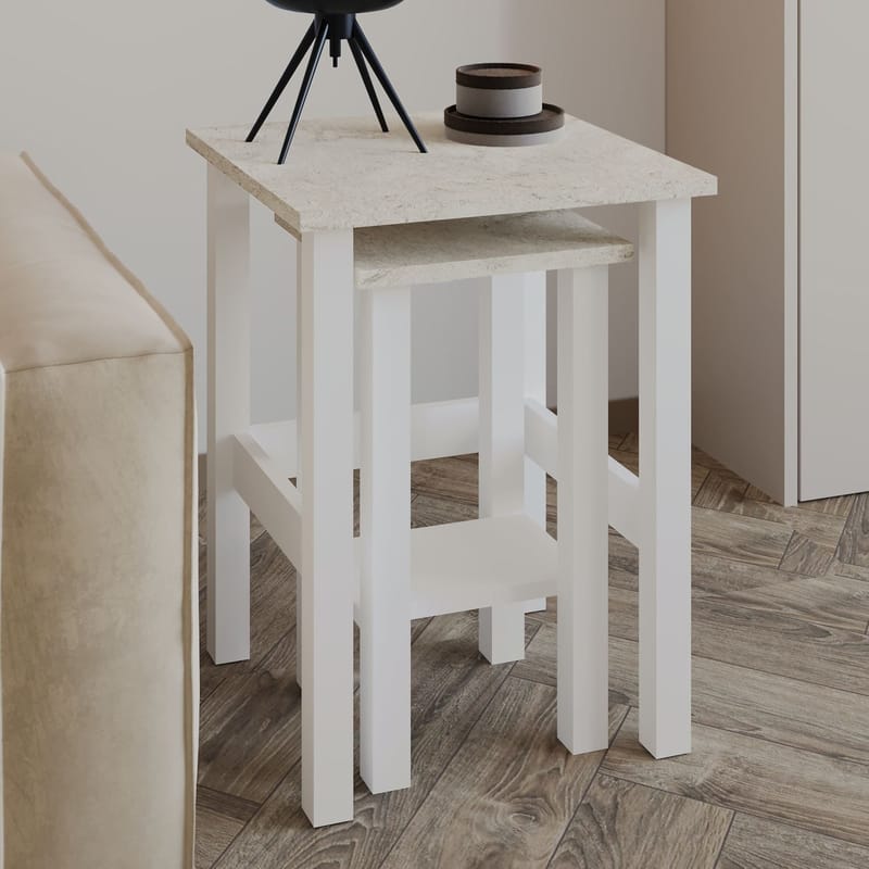 Ginallie Sidobord set 45x60 cm - Vitt och travertin - Products - Möbler - Bord & matgrupp - Avlastningsbord & sidobord - Brickbord & småbord
