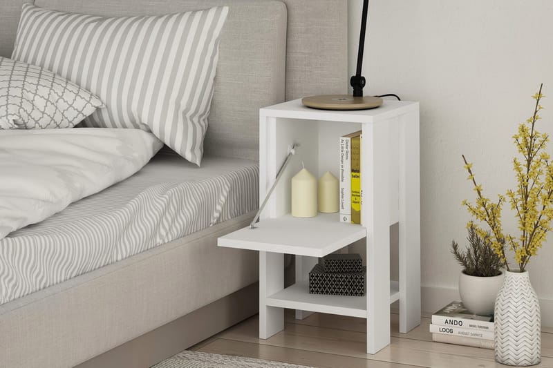 Homitis Sängbord 30 cm med Förvaring Hylla + Lucka - Vit - Products - Möbler - Bord & matgrupp - Avlastningsbord & sidobord - Sängbord & nattduksbord