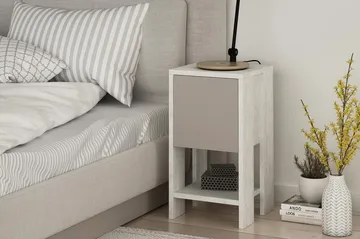 Homitis Sängbord 30 cm med Förvaring Hylla + Lucka - Vit/Trä - Products - Möbler - Bord & matgrupp - Avlastningsbord & sidobord - Sängbord & nattduksbord