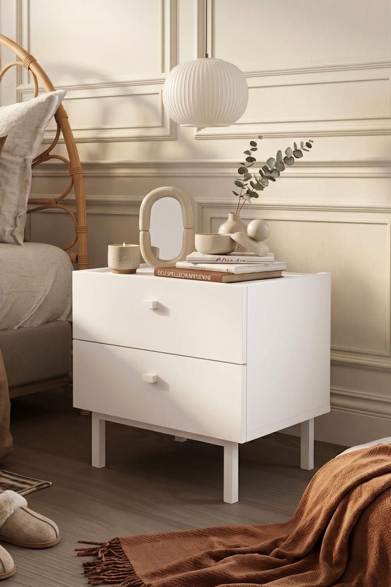 Kamulu Sängbord 47,9x47x36,8 cm - Vit - Products - Möbler - Bord & matgrupp - Avlastningsbord & sidobord - Sängbord & nattduksbord