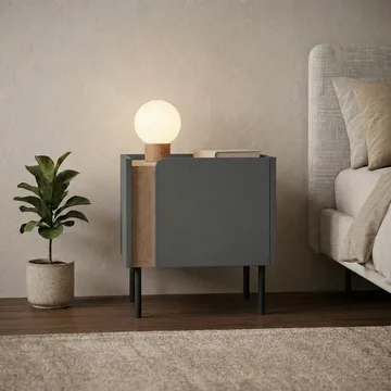 Lomar Nattduksbord 45,5x47,8x35 cm - Naturlig ek, antracit, svart - Products - Möbler - Bord & matgrupp - Avlastningsbord & sidobord - Sängbord & nattduksbord