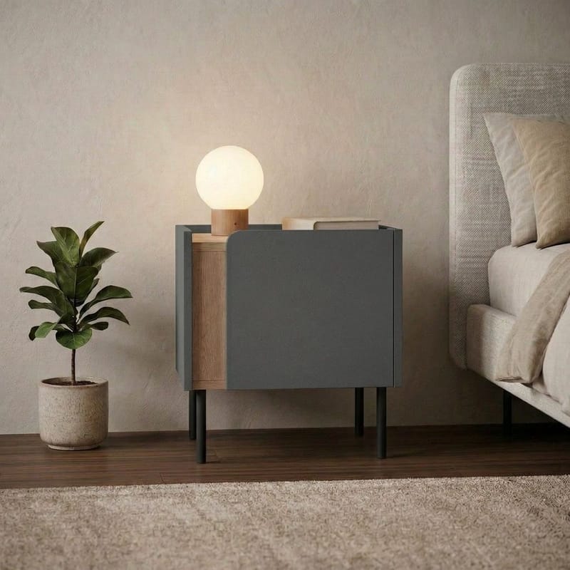 Lomar Nattduksbord 45,5x47,8x35 cm - Naturlig ek, antracit, svart - Products - Möbler - Bord & matgrupp - Avlastningsbord & sidobord - Sängbord & nattduksbord