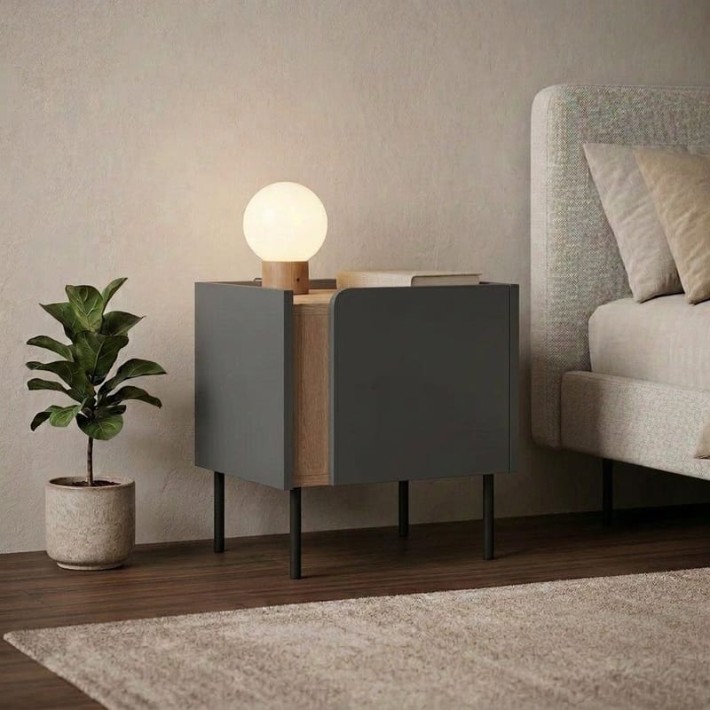 Lomar Nattduksbord 45,5x47,8x35 cm - Naturlig ek, antracit, svart - Products - Möbler - Bord & matgrupp - Avlastningsbord & sidobord - Sängbord & nattduksbord