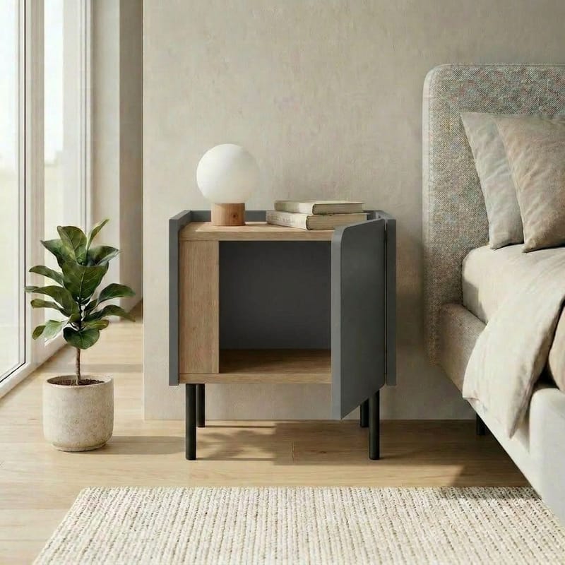 Lomar Nattduksbord 45,5x47,8x35 cm - Naturlig ek, antracit, svart - Products - Möbler - Bord & matgrupp - Avlastningsbord & sidobord - Sängbord & nattduksbord