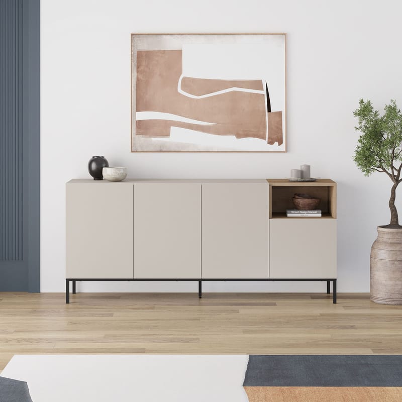 Morlen Konsol 180x80x41,8 cm - Sandstone, Natural Oak, Black - Products - Möbler - Bord & matgrupp - Avlastningsbord & sidobord - Konsolbord & hallbord