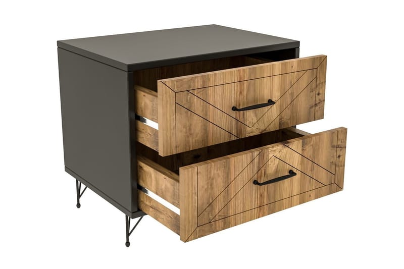 Myrvallen Sängbord 50 cm med Förvaring 2 Lådor - Grå/Brun - Products - Möbler - Bord & matgrupp - Avlastningsbord & sidobord - Sängbord & nattduksbord
