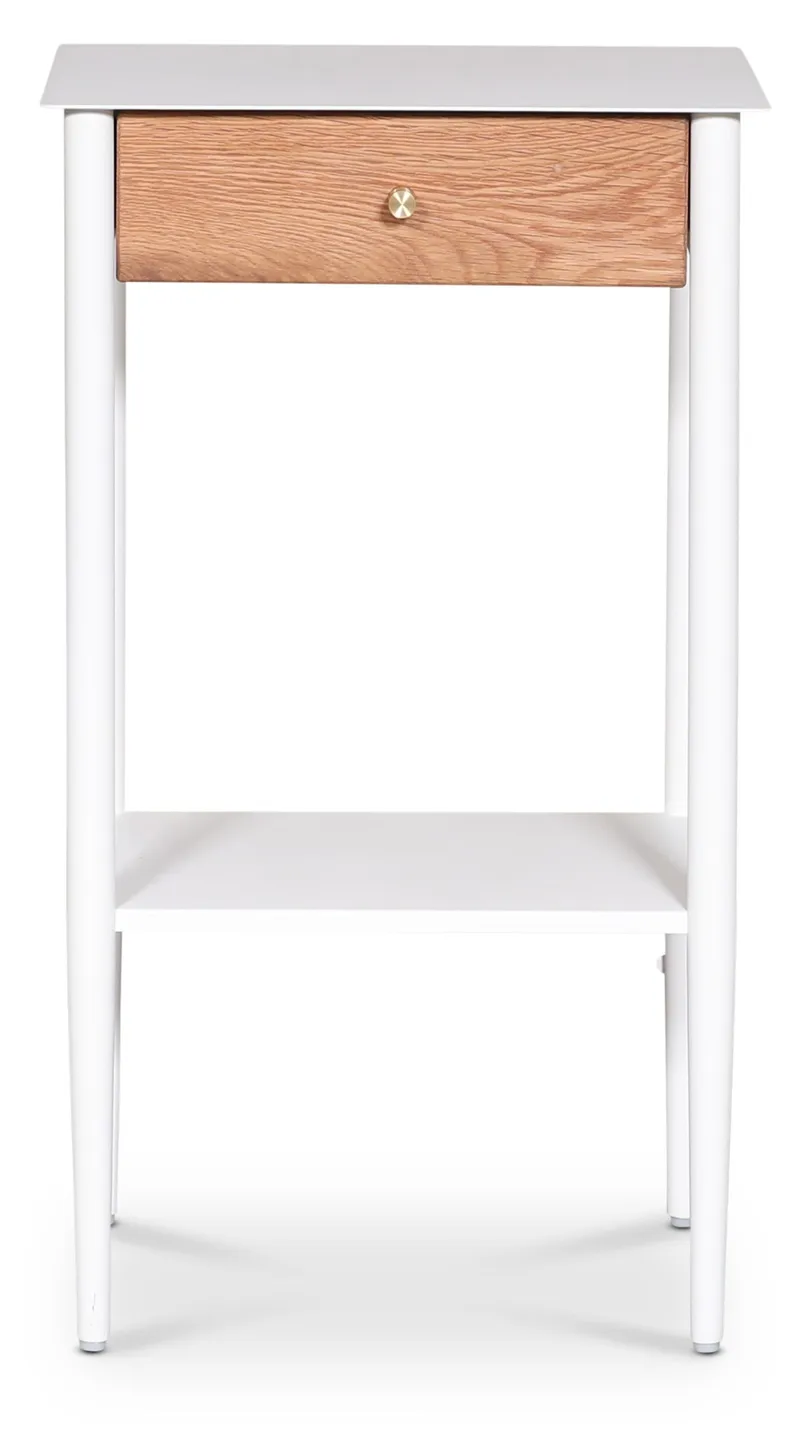Revel vitt sängbord med ek-låda - Vitt med ek-låda - Products - Möbler - Bord & matgrupp - Avlastningsbord & sidobord - Sängbord & nattduksbord
