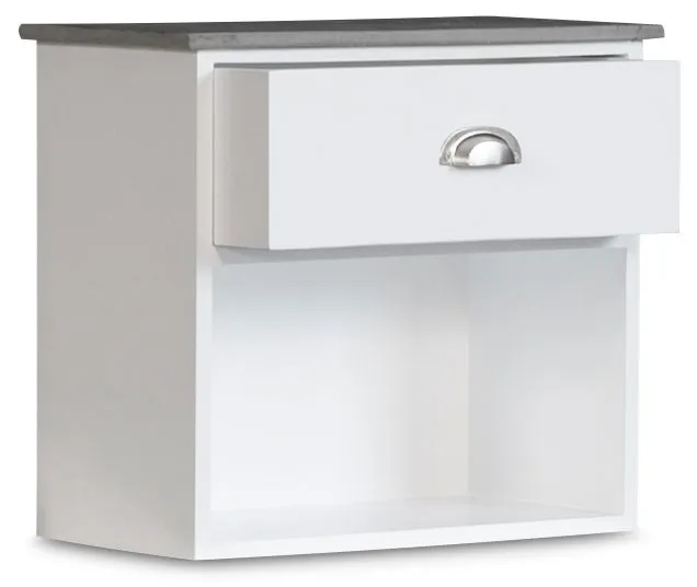 Sängbord Hugo vägghängt med 1 låda - Vit/Cement - Vit/cement - Products - Möbler - Bord & matgrupp - Avlastningsbord & sidobord - Sängbord & nattduksbord