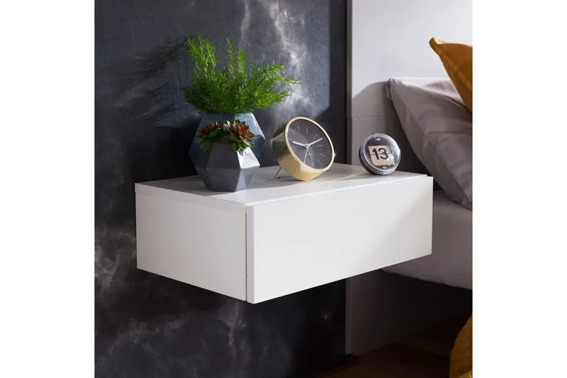 Sängbord Wohnling med låda för väggmontering, svävande utseende Vit - Vit - Products - Möbler - Bord & matgrupp - Avlastningsbord & sidobord - Sängbord & nattduksbord
