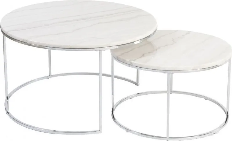 Satsbord Lormont Ljus Marmor/Krom Ø80/60 cm, Vit