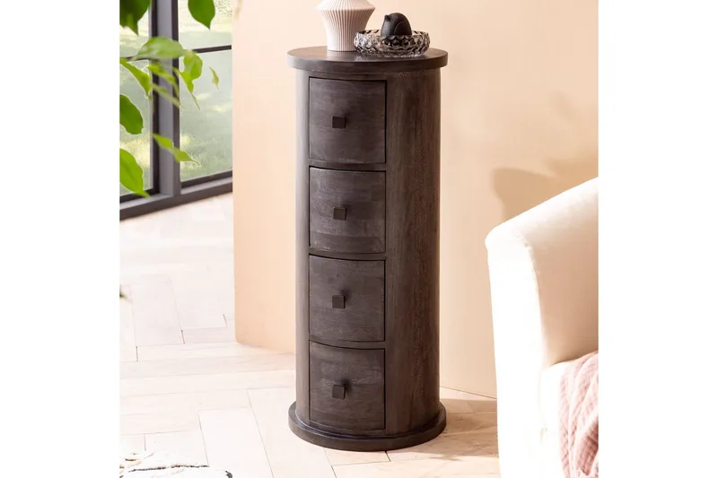 Sideboard Wohnling Runt massivt trä lantlig stil Svart, 4 lådor - Svart, 4 lådor - Products - Möbler - Bord & matgrupp - Avlastningsbord & sidobord - Konsolbord & hallbord