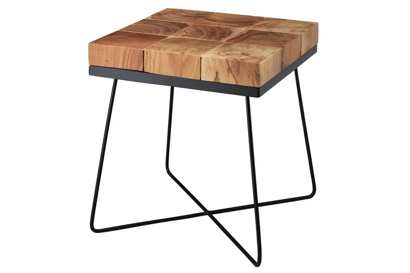 Sido bord Wohnling Massivt trä Blockstil Pulverlackerad metallram Industriell