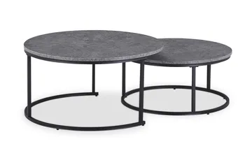 Thyra Runt Satsbord - 2 soffbord 90 och 75 cm med Stenutseende och Metallben - Grå & Svart - Products - Möbler - Bord & matgrupp - Avlastningsbord & sidobord - Satsbord