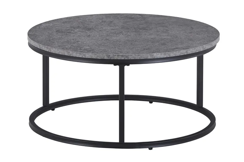 Thyra Runt Satsbord - 2 soffbord 90 och 75 cm med Stenutseende och Metallben - Grå & Svart - Products - Möbler - Bord & matgrupp - Avlastningsbord & sidobord - Satsbord