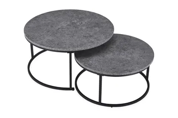 Thyra Runt Satsbord - 2 soffbord 90 och 75 cm med Stenutseende och Metallben - Grå & Svart - Products - Möbler - Bord & matgrupp - Avlastningsbord & sidobord - Satsbord