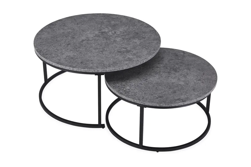 Thyra Runt Satsbord - 2 soffbord 90 och 75 cm med Stenutseende och Metallben - Grå & Svart - Products - Möbler - Bord & matgrupp - Avlastningsbord & sidobord - Satsbord