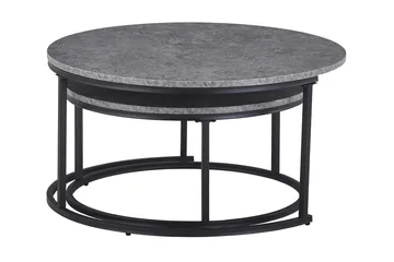 Thyra Runt Satsbord - 2 soffbord 90 och 75 cm med Stenutseende och Metallben - Grå & Svart - Products - Möbler - Bord & matgrupp - Avlastningsbord & sidobord - Satsbord