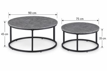Thyra Runt Satsbord - 2 soffbord 90 och 75 cm med Stenutseende och Metallben - Grå & Svart - Products - Möbler - Bord & matgrupp - Avlastningsbord & sidobord - Satsbord