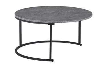 Thyra Runt Satsbord - 2 soffbord 90 och 75 cm med Stenutseende och Metallben - Grå & Svart - Products - Möbler - Bord & matgrupp - Avlastningsbord & sidobord - Satsbord