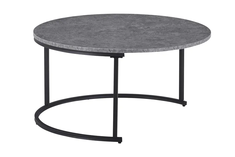 Thyra Runt Satsbord - 2 soffbord 90 och 75 cm med Stenutseende och Metallben - Grå & Svart - Products - Möbler - Bord & matgrupp - Avlastningsbord & sidobord - Satsbord