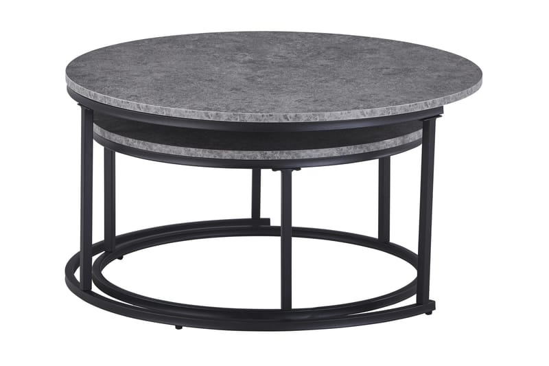 Thyra Runt Satsbord - 2 soffbord 90 och 75 cm med Stenutseende och Metallben - Grå|Svart - Products - Möbler - Bord & matgrupp - Avlastningsbord & sidobord - Satsbord