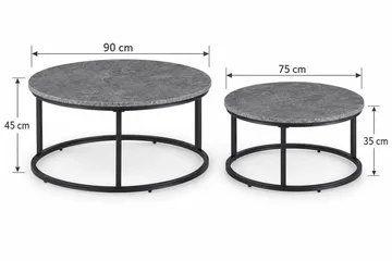 Thyra Runt Satsbord - 2 soffbord 90 och 75 cm med Stenutseende och Metallben - Grå|Svart - Products - Möbler - Bord & matgrupp - Avlastningsbord & sidobord - Satsbord