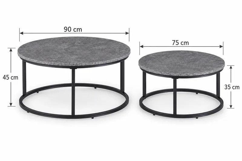 Thyra Runt Satsbord - 2 soffbord 90 och 75 cm med Stenutseende och Metallben - Grå|Svart - Products - Möbler - Bord & matgrupp - Avlastningsbord & sidobord - Satsbord