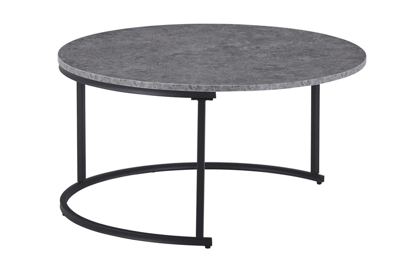 Thyra Runt Satsbord - 2 soffbord 90 och 75 cm med Stenutseende och Metallben - Grå|Svart - Products - Möbler - Bord & matgrupp - Avlastningsbord & sidobord - Satsbord