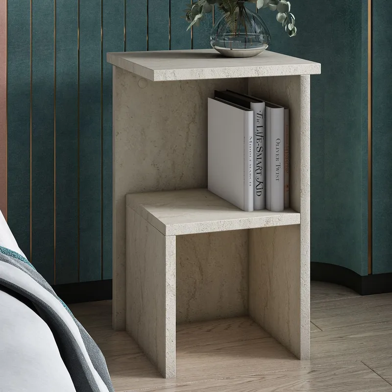 Tunel Nattduksbord 29,6x50x29,6 cm - Travertin - Products - Möbler - Bord & matgrupp - Avlastningsbord & sidobord - Sängbord & nattduksbord
