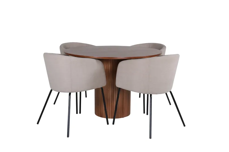 Bianca Matgrupp 110 cm Rund med 4 Berit stolar - Beige - Products - Möbler - Bord & matgrupp - Matgrupp