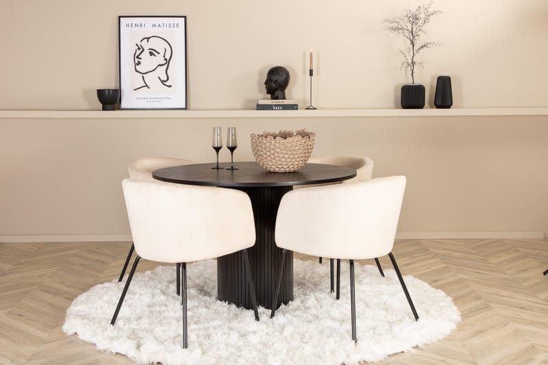 Bianca Matgrupp 110 cm Rund med 4 Berit stolar - Beige - Products - Möbler - Bord & matgrupp - Matgrupp