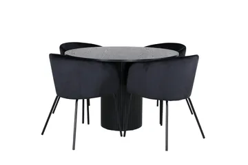 Bianca Matgrupp 110 cm Rund med 4 Berit stolar - Svart - Products - Möbler - Bord & matgrupp - Matgrupp