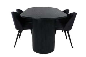 Bianca Matgrupp 200 cm Oval med 4 Velvet stolar - Svart - Products - Möbler - Bord & matgrupp - Matgrupp