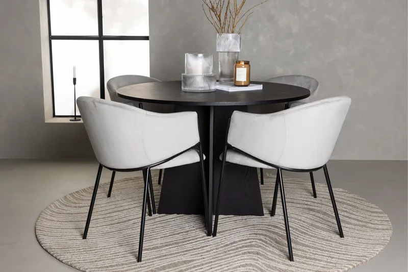 Bootcut Matgrupp 110 cm Rund med 4 Evelina stolar - Svart - Products - Möbler - Bord & matgrupp - Matgrupp