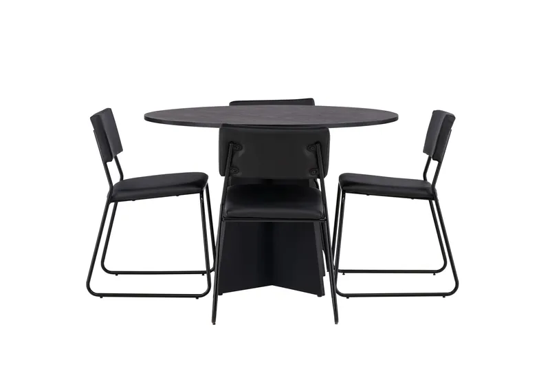 Bootcut Matgrupp 110 cm Rund med 4 Kenth Stolar, Svart