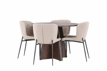 Bootcut Matgrupp 110 cm Rund med 4 Modesto stolar - Mocca/Beige - Products - Möbler - Bord & matgrupp - Matgrupp