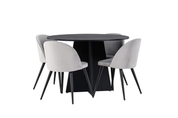 Bootcut Matgrupp 110 cm Rund med 4 Velvet stolar - Svart - Products - Möbler - Bord & matgrupp - Matgrupp