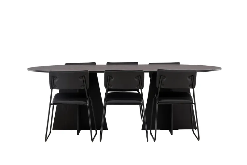 Bootcut Matgrupp 230 cm Rektangulär med 6 Kenth Stolar, Svart