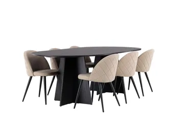 Bootcut Matgrupp 230 cm Rektangulär med 6 Velvet stolar - Beige - Products - Möbler - Bord & matgrupp - Matgrupp