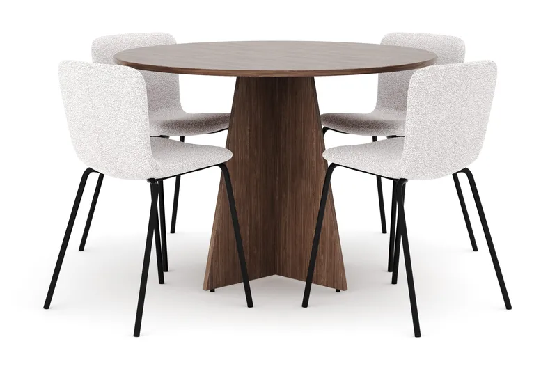 Bootcut Runt Litet Matbord Valnöt 110 cm med 4 Katy Matstolar