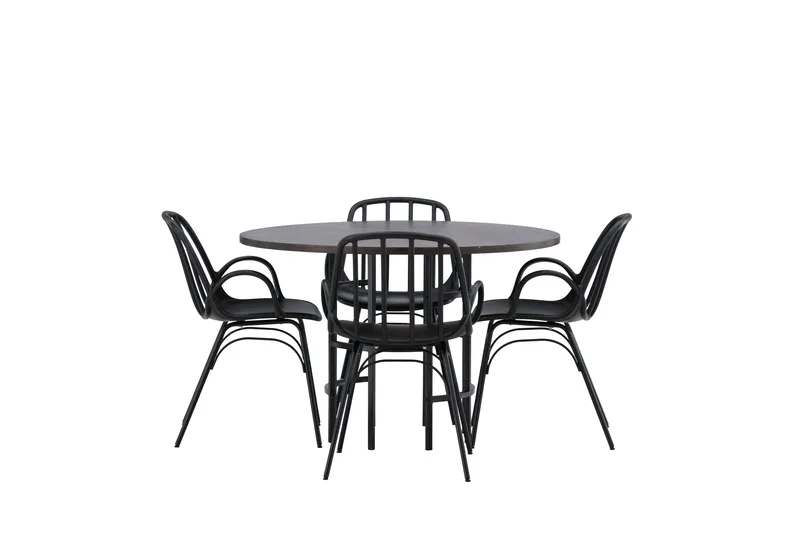 Copenhagen Matgrupp 115 cm Rund med 4 Dyrön stolar, Svart