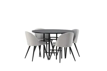Copenhagen Matgrupp 115 cm Rund med 4 Velvet stolar - Svart - Products - Möbler - Bord & matgrupp - Matgrupp