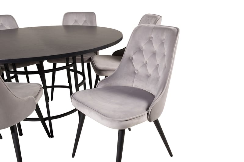 Copenhagen Matgrupp med 6 Valera Lyx Sammetsstolar Svart/Grå - Furniture Fashion - Products - Möbler - Bord & matgrupp - Matgrupp