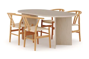 Dano Matbord 180 cm  med 4 Dastoori Matstolar - Travertin / Natur - Products - Möbler - Bord & matgrupp - Matgrupp