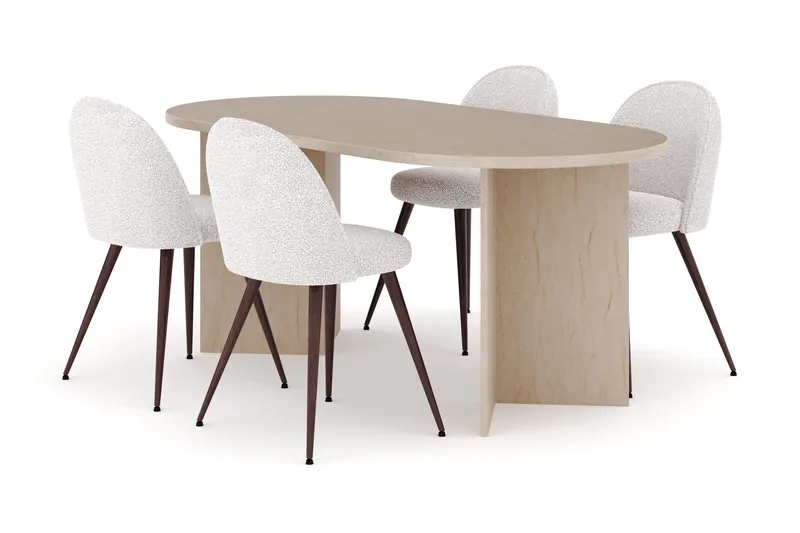 Dano Matbord 180 cm  med 4 Nibe Plus Matstolar - Travertin / Vit - Products - Möbler - Bord & matgrupp - Matgrupp