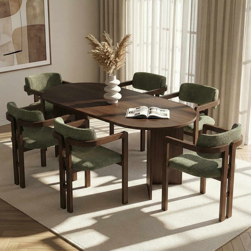 Dano Matbord 180 cm med 6 Bonavista Stolar - Milano Walnut, Dark Walnut, Green - Products - Möbler - Bord & matgrupp - Matgrupp