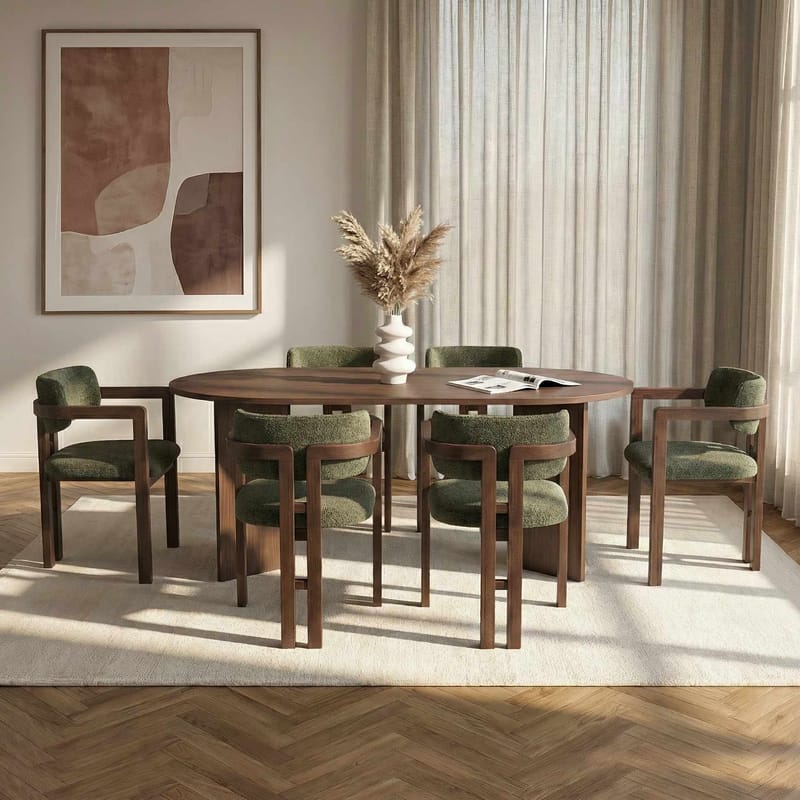 Dano Matbord 180 cm med 6 Bonavista Stolar - Milano Walnut, Dark Walnut, Green - Products - Möbler - Bord & matgrupp - Matgrupp