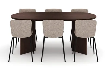 Dano Oval Matgrupp 180 cm – Matbord med 6 Katy Matstolar med Trä- och Valnötsutseende - Brun|Greige - Products - Möbler - Bord & matgrupp - Matgrupp
